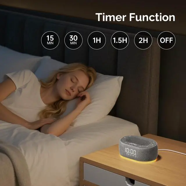 Alt view image 6 of 7 - White Noise Sound Machine with Alarm Clock, Sound Machine for Sleep for Adults Baby, 30 Soothing Sounds, Smart App Controlled, Dimmable 7-Color Night Light, Sleeping Timer, 30 Volume Levels