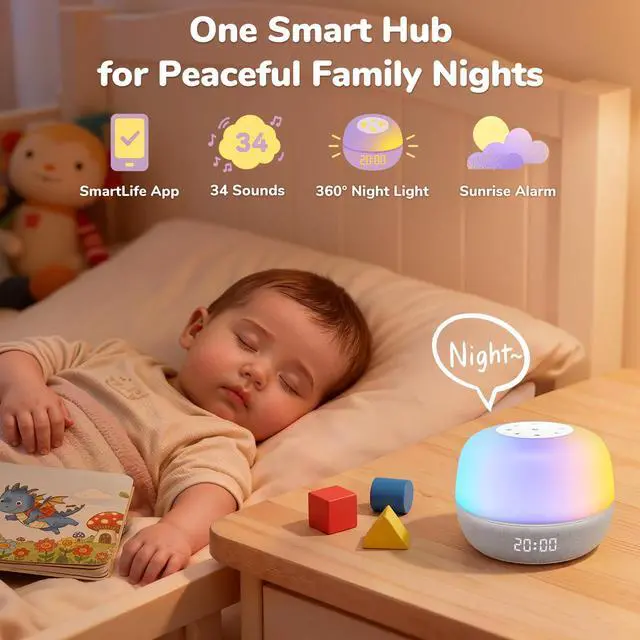 Alt view image 3 of 7 - White Noise Sound Machine Baby, 34 Sounds, Sunrise Alarm Clock