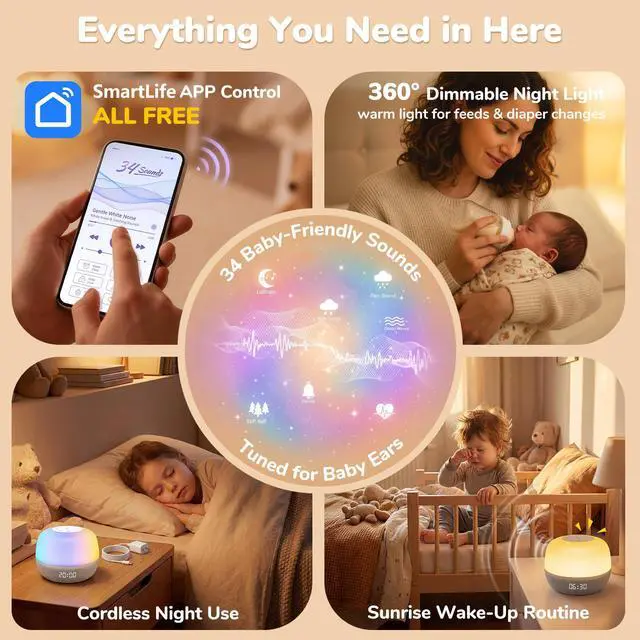 Alt view image 6 of 7 - White Noise Sound Machine Baby, 34 Sounds, Sunrise Alarm Clock