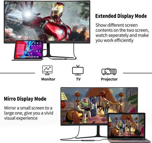 Alt view image 3 of 7 - USB C HUB for iPad Pro 9-in-1 Adapter iPad Pro M4 M2 M1 13 12.9 11 inch iPad Air 5 4 Docking Station with 4K HDMI, USB-C PD, SD/TF Card Reader, USB 3.0, 3.5mm Headphone Jack, Type C Data, iPad mini 6