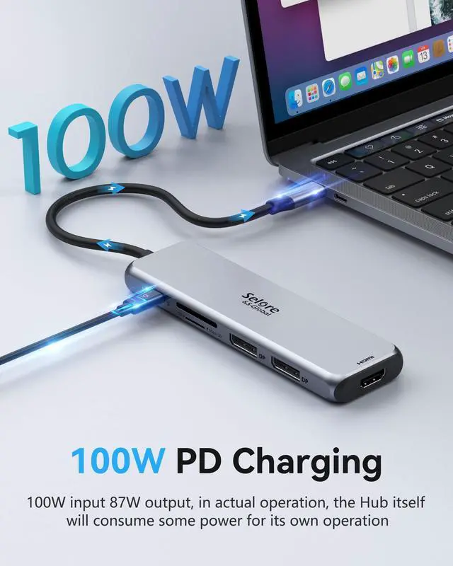 Alt view image 5 of 7 - Docking Station Dual DisplayPort, Selore USB c hub with 2 displayport, HDMI, 3*USB 3.0,100W PD,SD & TF Slot, 9 in 1 2 dp Multiport Adapter for MacBook/Dell XPS/HP/Lenovo/Microsoft Surface