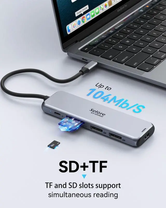 Alt view image 7 of 7 - Docking Station Dual DisplayPort, Selore USB c hub with 2 displayport, HDMI, 3*USB 3.0,100W PD,SD & TF Slot, 9 in 1 2 dp Multiport Adapter for MacBook/Dell XPS/HP/Lenovo/Microsoft Surface