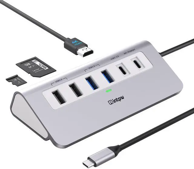 Main image of P9 USB C Hub, intpw 9-in-1 USB C Hub Multiport Adapter with 4K HDMI, PD 100W, Type-C & 2 USB A 3.0 5Gbps, 2 USB A 2.0, SD/TF Card Reader, Aluminum USB Hub for Laptop, iPhone 17 Series, MacBook, iPad