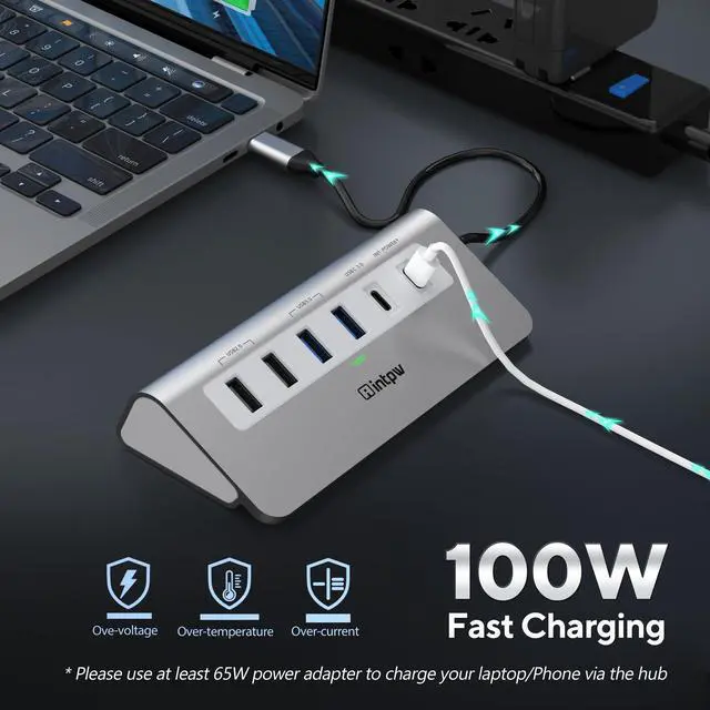 Alt view image 6 of 7 - P9 USB C Hub, intpw 9-in-1 USB C Hub Multiport Adapter with 4K HDMI, PD 100W, Type-C & 2 USB A 3.0 5Gbps, 2 USB A 2.0, SD/TF Card Reader, Aluminum USB Hub for Laptop, iPhone 17 Series, MacBook, iPad