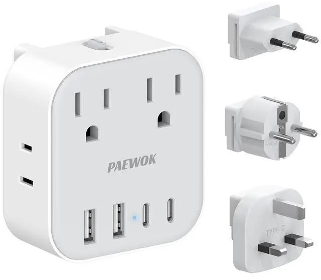 Main image of European Travel Plug Adapter Set, 8-in-1 Travel Adapter with 4 Outlets, 4 USB Ports (2 USB C), US to UK/EU Universal Travel Adapter, International Power Adapter with Type G/E/F/C Detachable Plugs