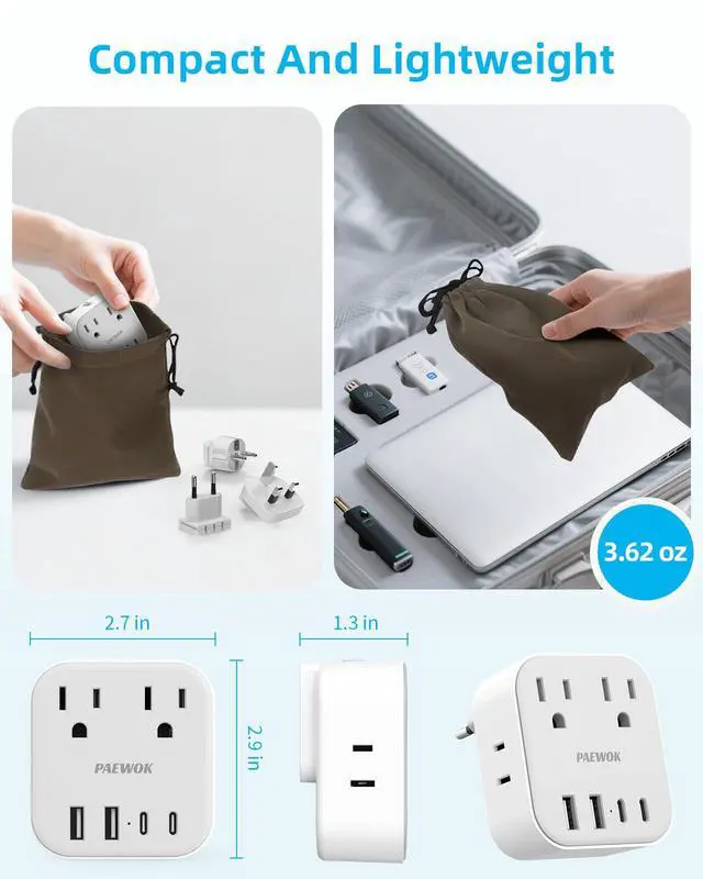 Alt view image 4 of 7 - European Travel Plug Adapter Set, 8-in-1 Travel Adapter with 4 Outlets, 4 USB Ports (2 USB C), US to UK/EU Universal Travel Adapter, International Power Adapter with Type G/E/F/C Detachable Plugs