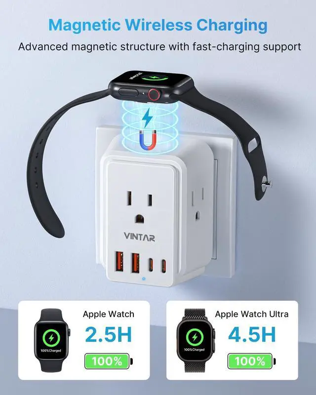 Alt view image 3 of 6 - Universal Travel Adapter Kit, International Power Adapter for Apple Watch Charger with 3 AC Outlets 4 USB Ports (2 USB C), Type A/C/D/G/I/M Detachable Plugs, US to Europe/UK/India/Africa