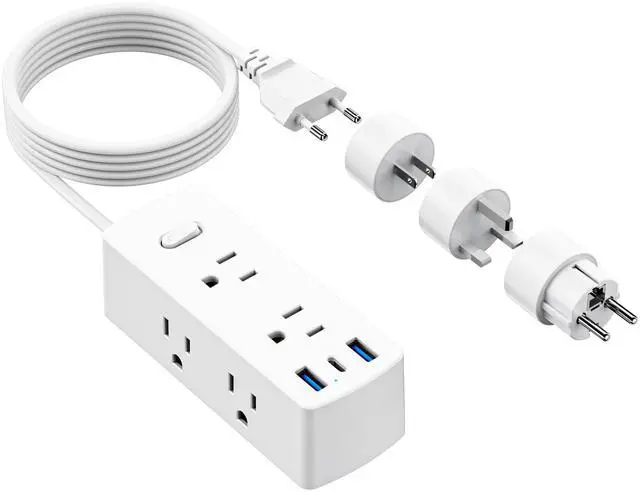 Main image of European Travel Plug Adapter, Olcorife Universal Travel Adapter for EU UK US AUS, 6 Outlets 3 USB Ports with 5ft Extension Cord, International Power Adapter for US to Europe UK AUS