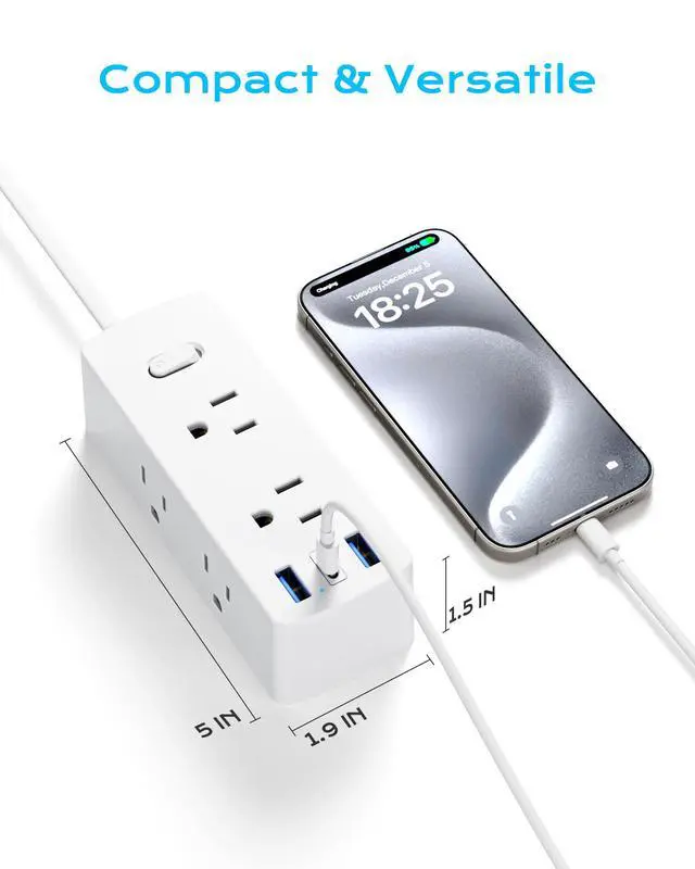 Alt view image 5 of 6 - European Travel Plug Adapter, Olcorife Universal Travel Adapter for EU UK US AUS, 6 Outlets 3 USB Ports with 5ft Extension Cord, International Power Adapter for US to Europe UK AUS