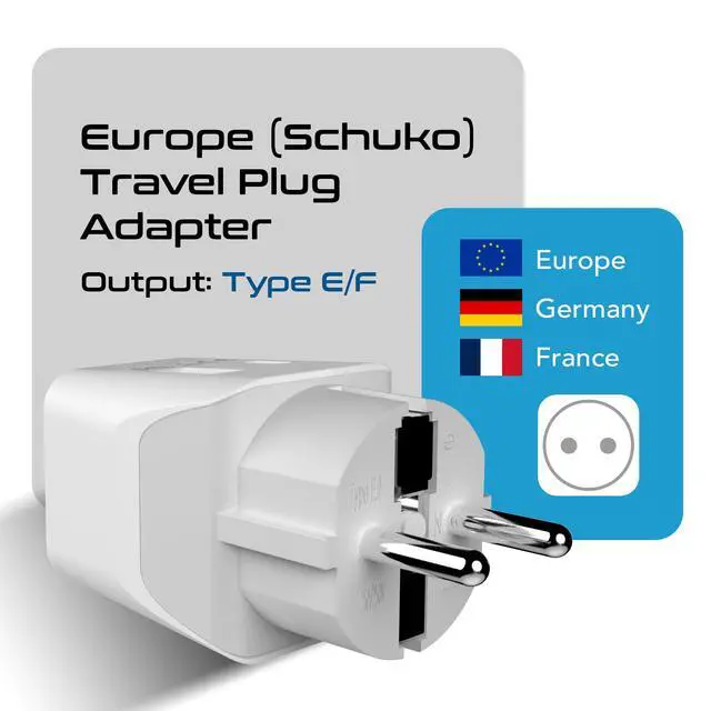 Alt view image 2 of 7 - European Travel Plug Adapter Compact Type C & F Adapter with USB-C & A + USA Input Safe Grounded Schuko Adapter Travel Charger for France, Germany & More CTU-9-9C-PK