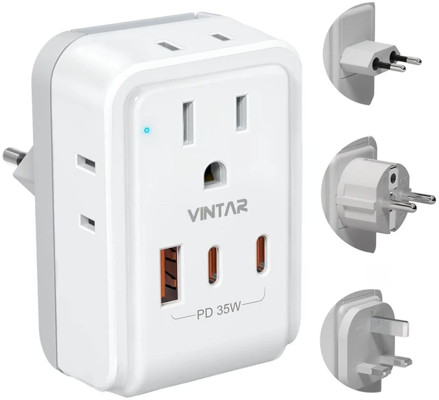 Main image of European Travel Plug Adapter, PD 35W Type C,G,E/F Detachable Plugs 7 in 1 with 4 AC 3 USB Ports (2 USB C), Light and Compact Kit for Travel, Universal Travel Adapter for US to Europe UK France
