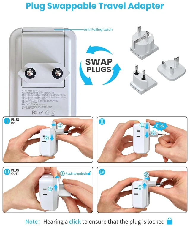 Alt view image 4 of 7 - European Travel Plug Adapter, PD 35W Type C,G,E/F Detachable Plugs 7 in 1 with 4 AC 3 USB Ports (2 USB C), Light and Compact Kit for Travel, Universal Travel Adapter for US to Europe UK France