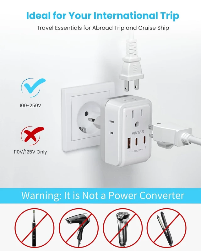 Alt view image 7 of 7 - European Travel Plug Adapter, PD 35W Type C,G,E/F Detachable Plugs 7 in 1 with 4 AC 3 USB Ports (2 USB C), Light and Compact Kit for Travel, Universal Travel Adapter for US to Europe UK France