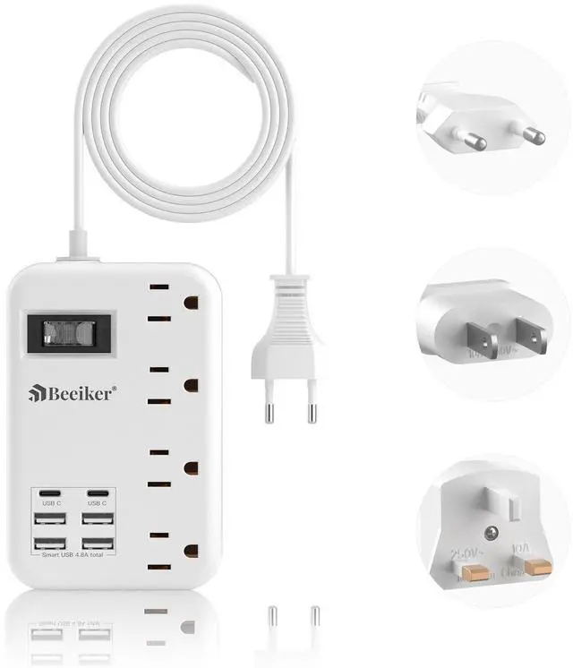 Main image of European Travel Plug Adapter, US to Europe Travel Power Strip with 6 USB(2 USB C) 4 Outlets, International Universal Travel Power Adapter with 3ft Extension Cord for EU UK France Italy Germany Cruise