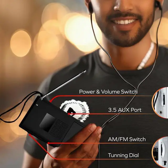 Alt view image 2 of 7 - Portable AM/FM Radio Retro Battery Operated Pocket Radio with Powerful Speakers, Long 800-Hour Battery, Clear Reception, Emergency & Travel Transistor Device for Home or Outdoors