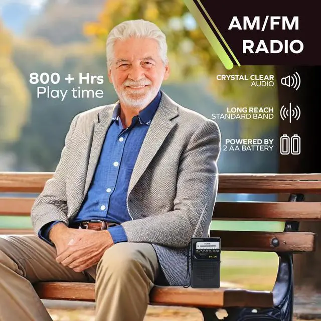 Alt view image 3 of 7 - Portable AM/FM Radio Retro Battery Operated Pocket Radio with Powerful Speakers, Long 800-Hour Battery, Clear Reception, Emergency & Travel Transistor Device for Home or Outdoors