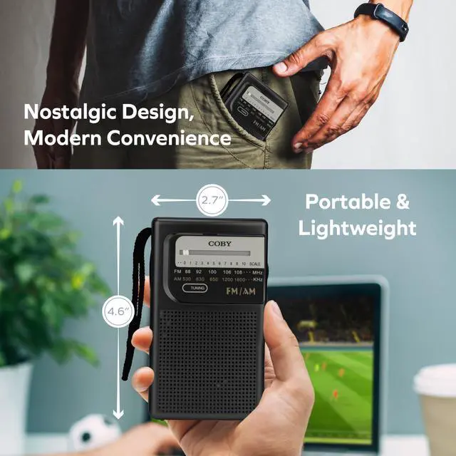 Alt view image 5 of 7 - Portable AM/FM Radio Retro Battery Operated Pocket Radio with Powerful Speakers, Long 800-Hour Battery, Clear Reception, Emergency & Travel Transistor Device for Home or Outdoors