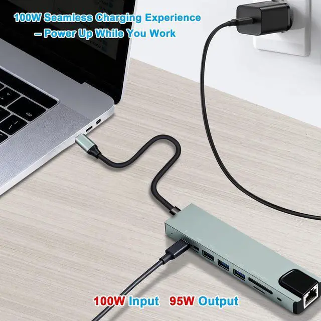 Alt view image 3 of 6 - 8-in-1 USB-C Hub, Multi-Port Adapter for Laptops, 4K@60Hz HDMI, 85W Power Delivery, 3X USB-A 3.0 & USB-C Data Ports, SD/TF Card Reader, for Type-C Devices (Charger Not Included)