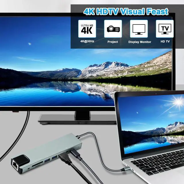 Alt view image 5 of 6 - 8-in-1 USB-C Hub, Multi-Port Adapter for Laptops, 4K@60Hz HDMI, 85W Power Delivery, 3X USB-A 3.0 & USB-C Data Ports, SD/TF Card Reader, for Type-C Devices (Charger Not Included)
