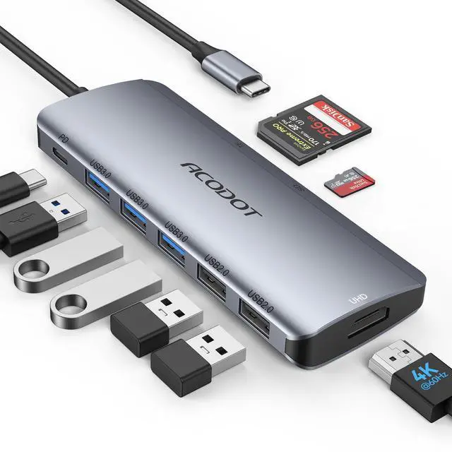 Main image of USB C Hub Docking Station, 9-in-1 Multi-Port USB Adapter, 4K@60Hz HDMI, 100W Max PD, 3 USB3.0(5Gbps) + 2 USB2.0 Data Ports, SD/TF Card Reader for MacBook, iPad Pro, Dell, HP, Lenovo, Windows Laptop