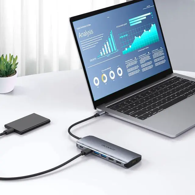Alt view image 7 of 7 - USB C Hub Docking Station, 9-in-1 Multi-Port USB Adapter, 4K@60Hz HDMI, 100W Max PD, 3 USB3.0(5Gbps) + 2 USB2.0 Data Ports, SD/TF Card Reader for MacBook, iPad Pro, Dell, HP, Lenovo, Windows Laptop