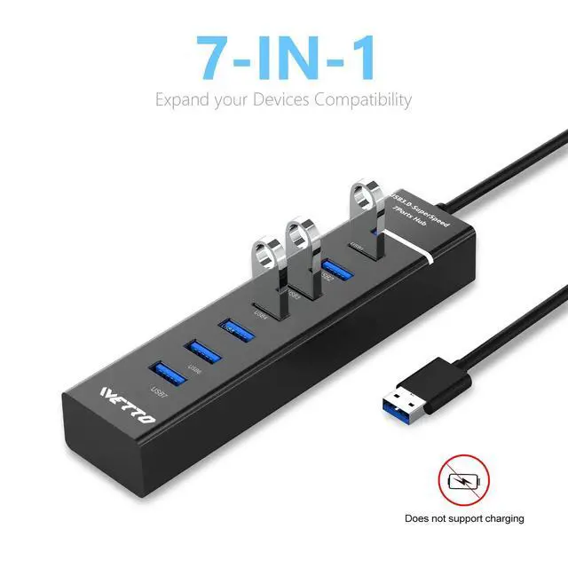 Alt view image 3 of 7 - 7-Port USB 3.0 Hub, Data USB Hub Splitter with 3.3ft Long Cable for Laptop, PC, MacBook, Mac Pro, Mac mini, iMac, Surface Pro and More