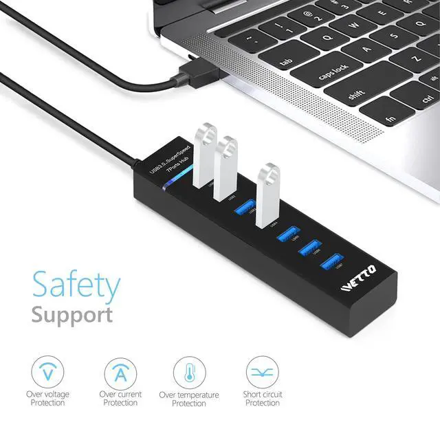 Alt view image 4 of 7 - 7-Port USB 3.0 Hub, Data USB Hub Splitter with 3.3ft Long Cable for Laptop, PC, MacBook, Mac Pro, Mac mini, iMac, Surface Pro and More