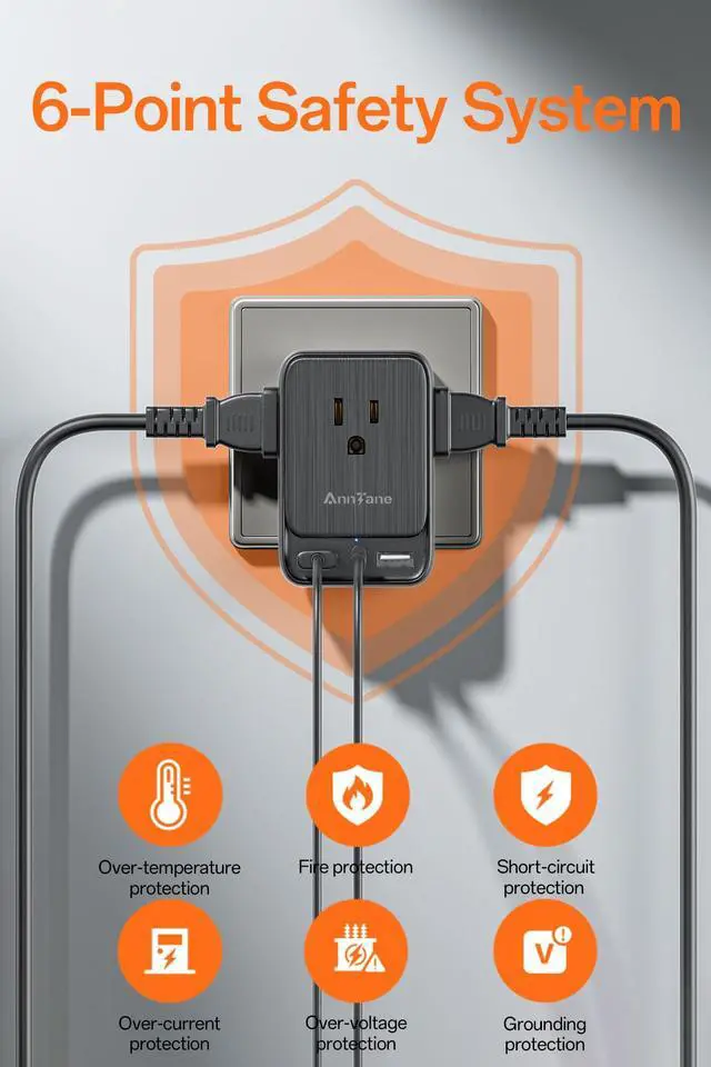 Alt view image 5 of 7 - 2 Pack European Travel Adapter, US to Europe Plug Adaptor with 4 Outlets 3 USB Charging Ports, Type C Power Adapter for USA to EU Euro Spain France Iceland Italy Germany Greece, Black