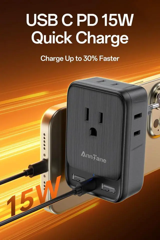 Alt view image 7 of 7 - 2 Pack European Travel Adapter, US to Europe Plug Adaptor with 4 Outlets 3 USB Charging Ports, Type C Power Adapter for USA to EU Euro Spain France Iceland Italy Germany Greece, Black