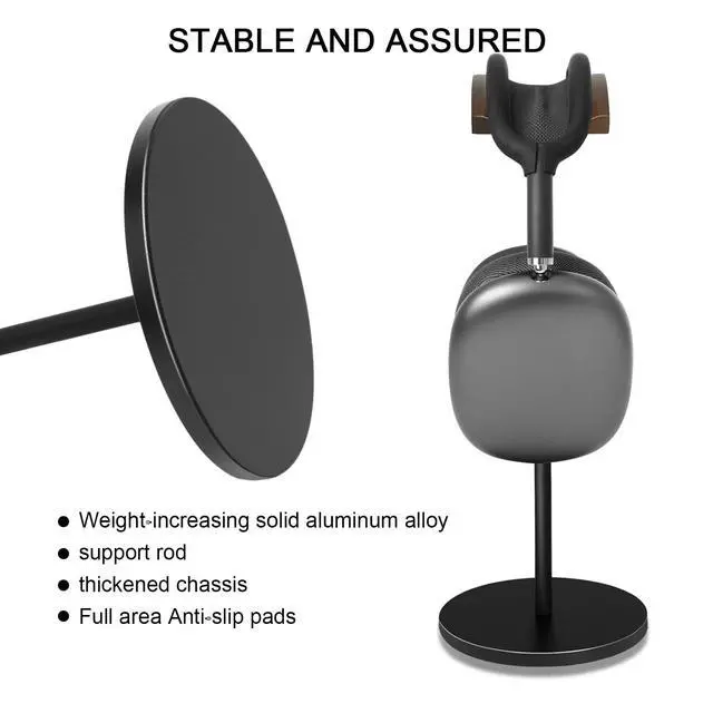 Alt view image 5 of 7 - Headphone Stand for Desk - Headset Holder with Aluminum Alloy Support Rod, Gaming Headset Stand with Wooden Support Plate