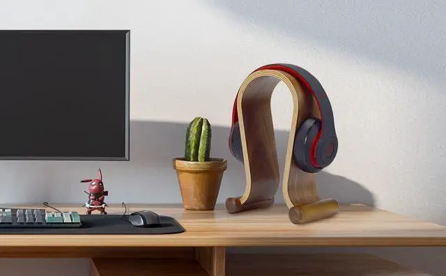 Alt view image 5 of 5 - Wood Headphone Stand, Headphone Holder Wood Headset Stand Compatible for Sony, Bose, Shure, Jabra, JBL, AKG Gaming Headphones Display et. (Walnut)