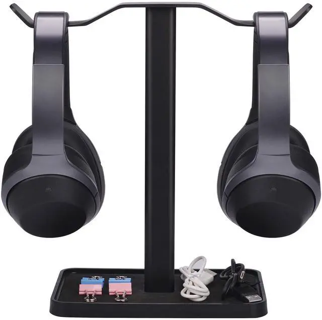 Main image of HS908 - Dual Headphones Stand for Desk, Aluminum Alloy & Metal Gaming Headsets Holder Hanger