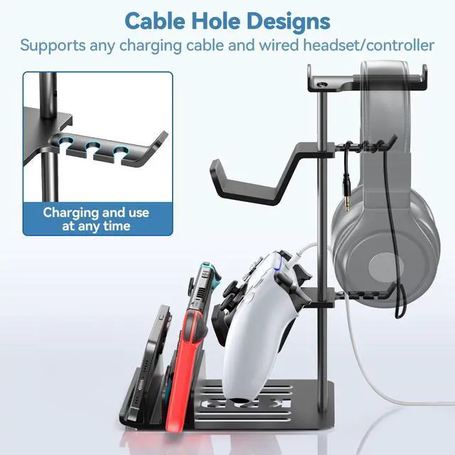Alt view image 2 of 7 - Headphone Stand, Controller Holder & Headset Holder for Desk, Earphone Stand with Aluminum Supporting Bar, Universal Storage Organizer Headphones/Controller/Switch/Mobile Phone