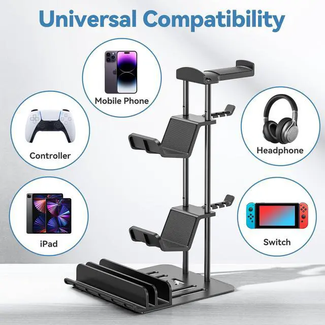 Alt view image 6 of 7 - Headphone Stand, Controller Holder & Headset Holder for Desk, Earphone Stand with Aluminum Supporting Bar, Universal Storage Organizer Headphones/Controller/Switch/Mobile Phone