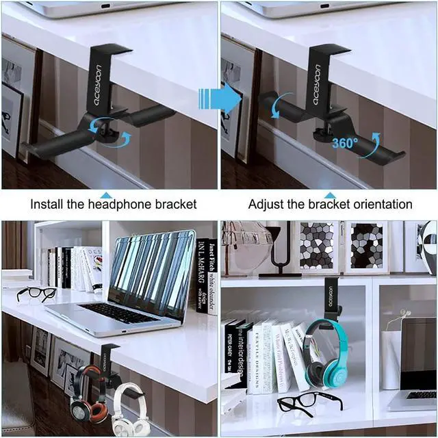 Alt view image 3 of 7 - Foldable Headphone Stand for Desk, Aluminum Headset Stand Clamp Hook Under Desk Space Save Mount, Headset Holder for Gaming Headphone, Office, Backpack, Bag, Purse Hanging (Black)