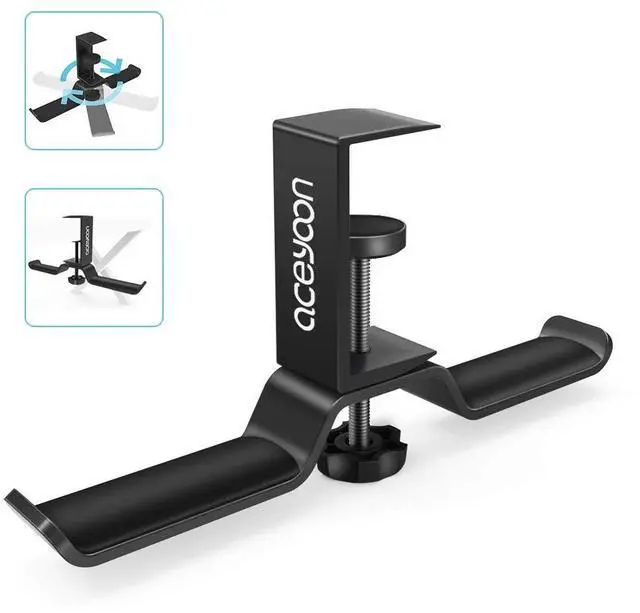 Alt view image 2 of 7 - Foldable Headphone Stand for Desk, Aluminum Headset Stand Clamp Hook Under Desk Space Save Mount, Headset Holder for Gaming Headphone, Office, Backpack, Bag, Purse Hanging (Black)