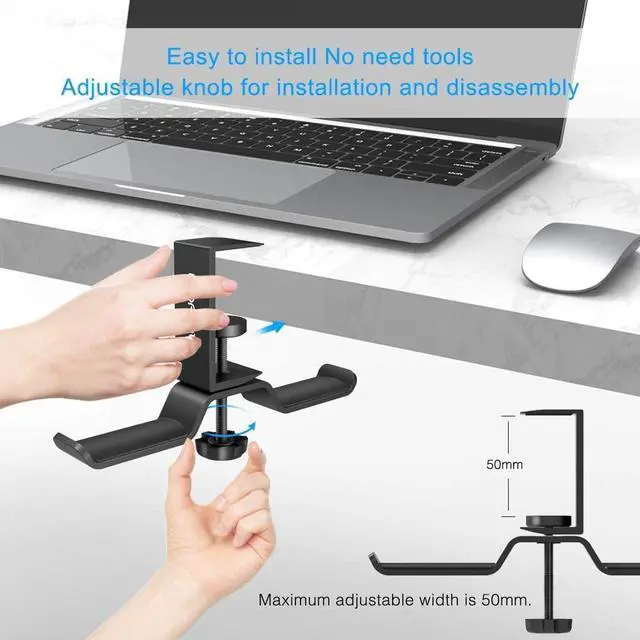 Alt view image 4 of 7 - Foldable Headphone Stand for Desk, Aluminum Headset Stand Clamp Hook Under Desk Space Save Mount, Headset Holder for Gaming Headphone, Office, Backpack, Bag, Purse Hanging (Black)