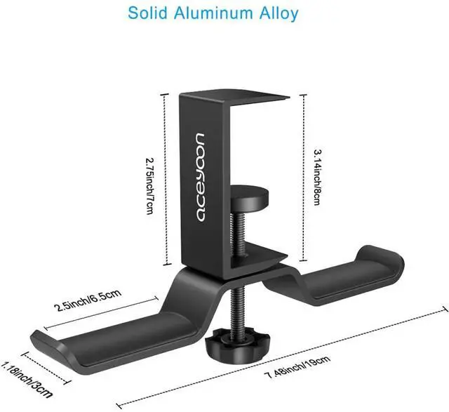 Alt view image 5 of 7 - Foldable Headphone Stand for Desk, Aluminum Headset Stand Clamp Hook Under Desk Space Save Mount, Headset Holder for Gaming Headphone, Office, Backpack, Bag, Purse Hanging (Black)