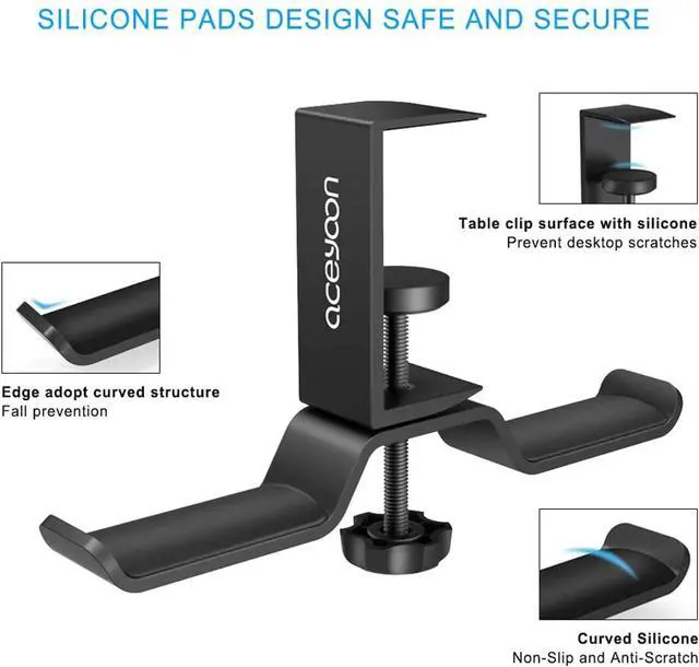 Alt view image 6 of 7 - Foldable Headphone Stand for Desk, Aluminum Headset Stand Clamp Hook Under Desk Space Save Mount, Headset Holder for Gaming Headphone, Office, Backpack, Bag, Purse Hanging (Black)