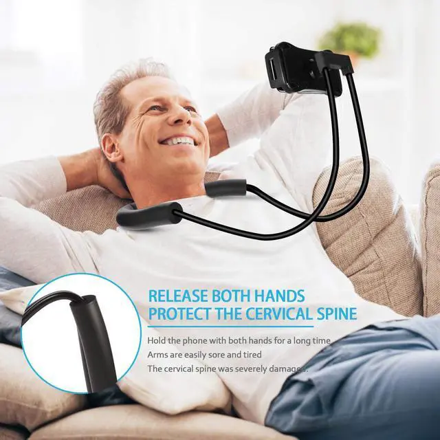 Alt view image 3 of 7 - Lazy Neck Phone Holder,Cell Phone Stand for Bed Around Neck,Hand Free Flexible Tablet Holder for Bed (Spring Tube - Soft)