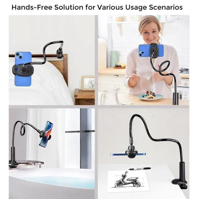 Alt view image 2 of 7 - Phone Holder for Bed Desk, Gooseneck Phone Holder Stand with 33 inch Adjustable Flexible Long Arm Clip Clamp Bracket Mount for iPhone 15 Pro Max XR X 8 7 6 or Other 4-7" Devices