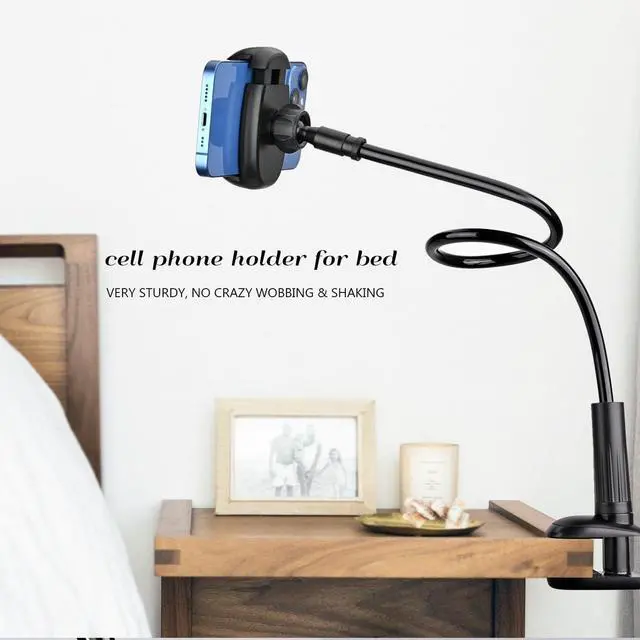 Alt view image 6 of 7 - Phone Holder for Bed Desk, Gooseneck Phone Holder Stand with 33 inch Adjustable Flexible Long Arm Clip Clamp Bracket Mount for iPhone 15 Pro Max XR X 8 7 6 or Other 4-7" Devices