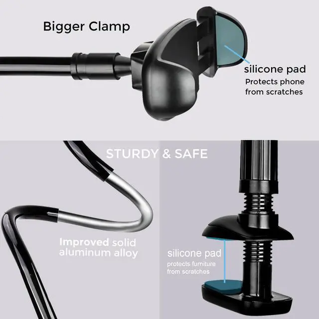 Alt view image 5 of 7 - Phone Holder for Bed Desk, Gooseneck Phone Holder Stand with 33 inch Adjustable Flexible Long Arm Clip Clamp Bracket Mount for iPhone 15 Pro Max XR X 8 7 6 or Other 4-7" Devices