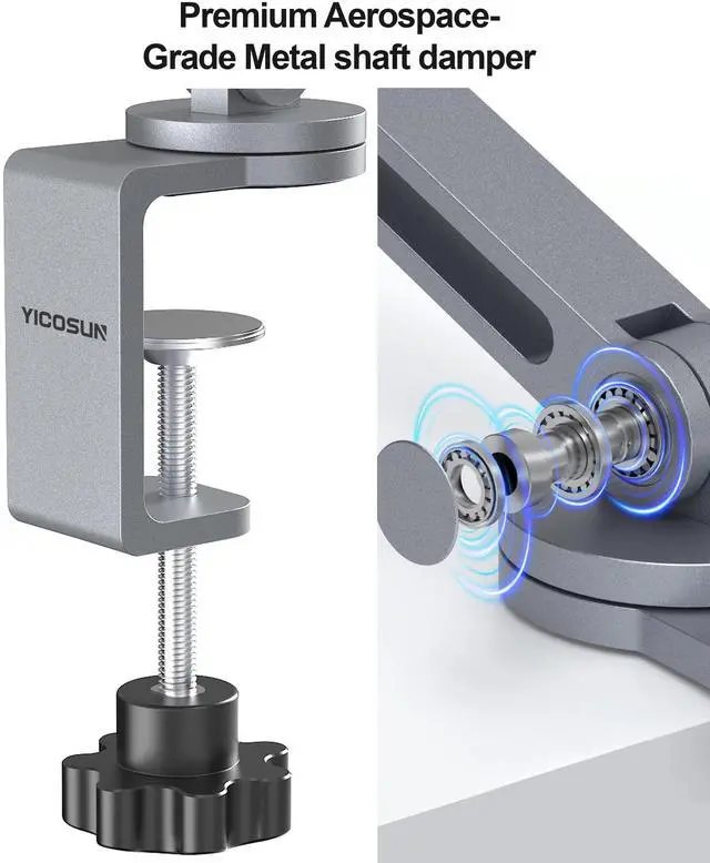 Alt view image 4 of 7 - Tablet Arm Mount with Super Grip, Adjustable Foldable Holder & Heavy Duty Aluminum 360° Rotating Clamp for iPad, Phone, Monitor, Kindle - Universal for Desk, Bed, Kitchen - Gray