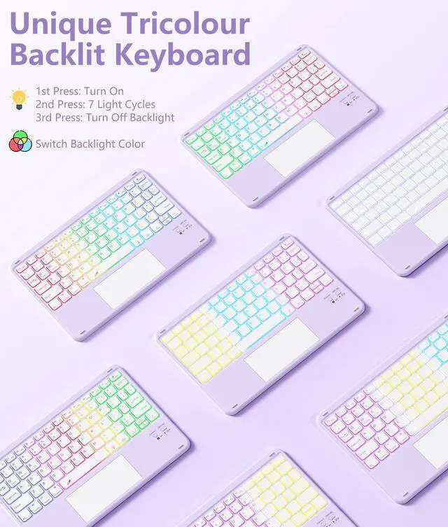 Alt view image 5 of 7 - for iPad Air 11 Inch Case with Keyboard M4/M3/M2 - Multi-Touch Trackpad, 7 Colors Backlit, Magnetic Stain Proof Folio Cover for iPad Air 5/4th Generation & Pro 11-in 4th 3rd 2nd 1st Gen, Purple