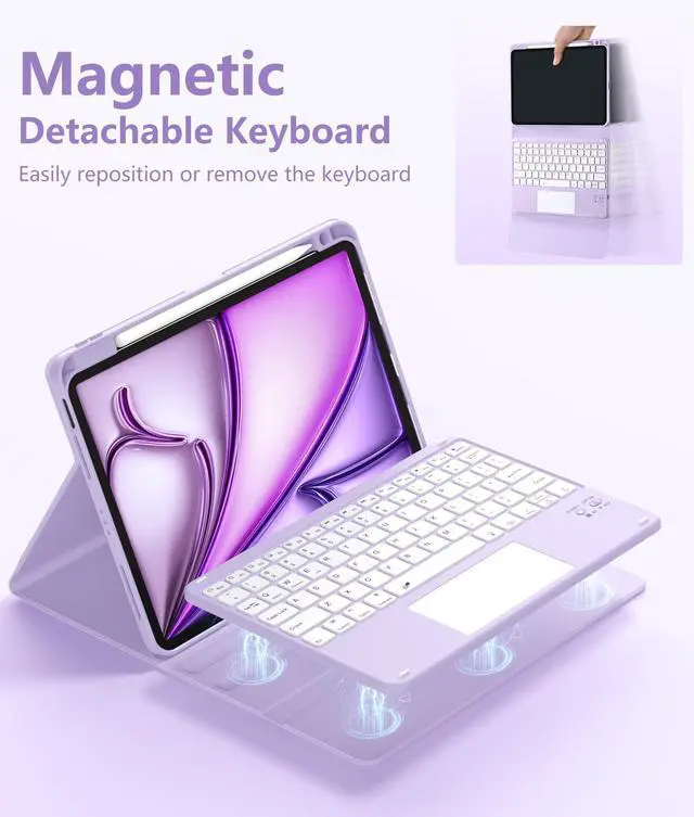 Alt view image 6 of 7 - for iPad Air 11 Inch Case with Keyboard M4/M3/M2 - Multi-Touch Trackpad, 7 Colors Backlit, Magnetic Stain Proof Folio Cover for iPad Air 5/4th Generation & Pro 11-in 4th 3rd 2nd 1st Gen, Purple