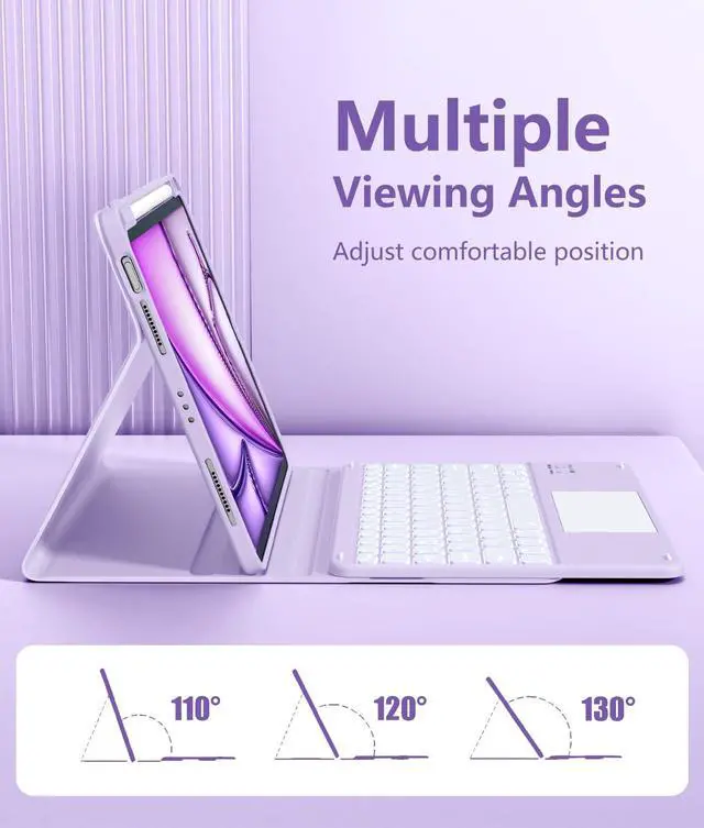 Alt view image 7 of 7 - for iPad Air 11 Inch Case with Keyboard M4/M3/M2 - Multi-Touch Trackpad, 7 Colors Backlit, Magnetic Stain Proof Folio Cover for iPad Air 5/4th Generation & Pro 11-in 4th 3rd 2nd 1st Gen, Purple
