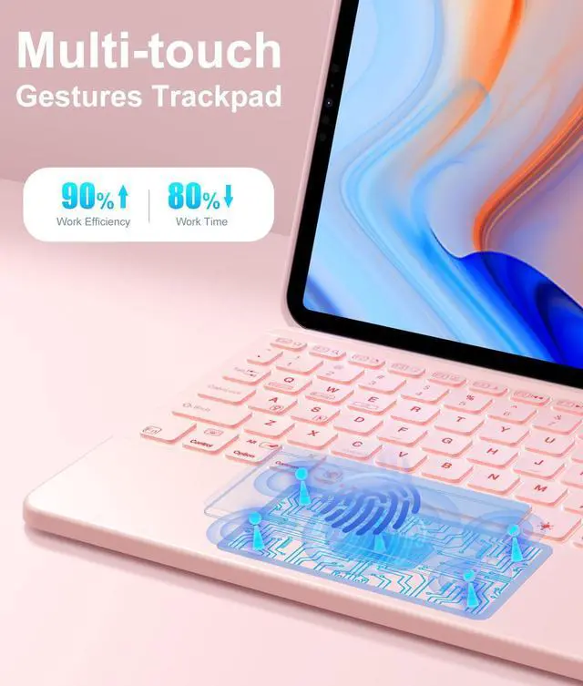 Alt view image 4 of 7 - for iPad Pro 11-inch Case with Keyboard (M5/M4) - Magnetic Wireless Detachable Keyboard with Multi-Touch Trackpad 7 Colors Backlit Stain Proof Folio Cover for Pro 11 Inch 2025 2024 - Light Pink
