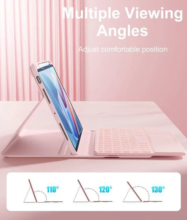 Alt view image 6 of 7 - for iPad Pro 11-inch Case with Keyboard (M5/M4) - Magnetic Wireless Detachable Keyboard with Multi-Touch Trackpad 7 Colors Backlit Stain Proof Folio Cover for Pro 11 Inch 2025 2024 - Light Pink