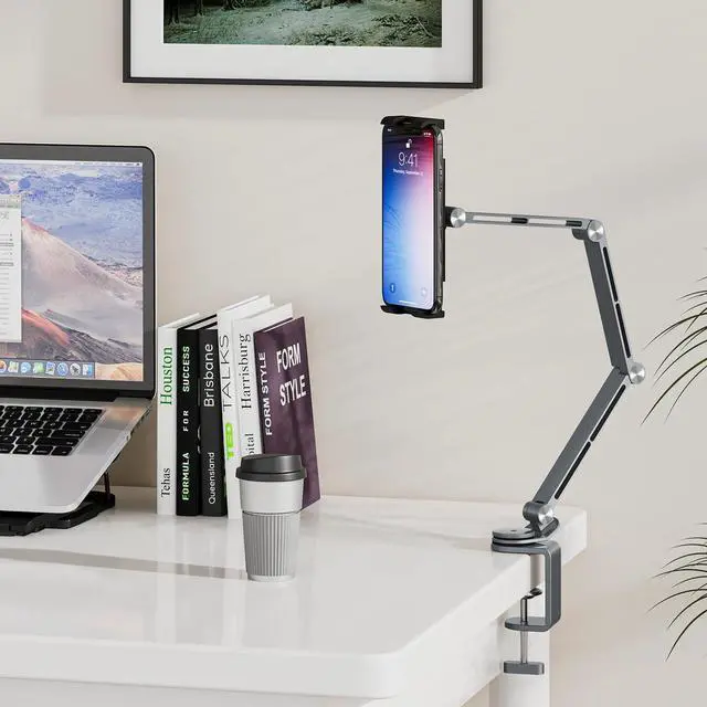 Alt view image 7 of 7 - Tablet Stand Holder, Adjustable Foldable Tablet Arm iPad Desk Mount with 360°Rotate Base, Phone Holder iPad Stand for Desk and Bed, Compatible with Tablets, Phones or Other 4-15.6" Device